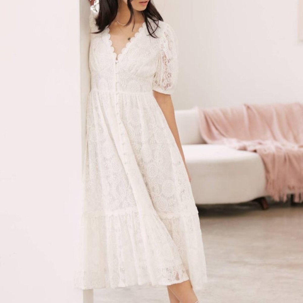 Lace Crochet Detail Corset Top Midi Dress NWT